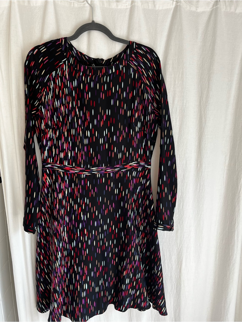 Shoshana Black Multicolor Dash-Print Long-Sleeve Dress
